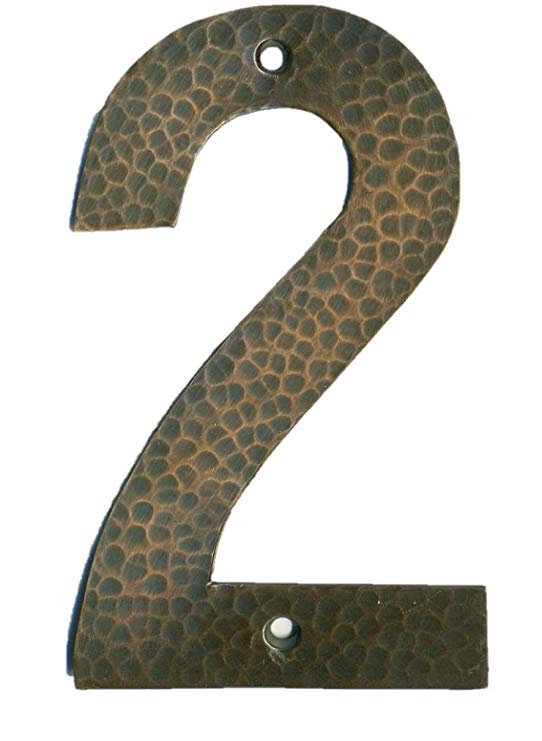 Copper House Number, Arts & Crafts Font Number 2, 4 inch