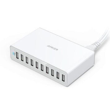 Most Compact 10-Port USB Charger Anker PowerPort 10 60W 10-Port Charging Station Wall Charger for iPhone 6  6 Plus iPad Air 2  mini 3 Galaxy S6  S6 Edge Other Apple and Android Devices and More White