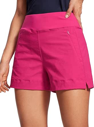 CRZ YOGA Women's Lightweight Mid Rise Hiking Shorts 4'' - Stretch Athletic Summer Travel Outdoor Golf Shorts Zip Pockets