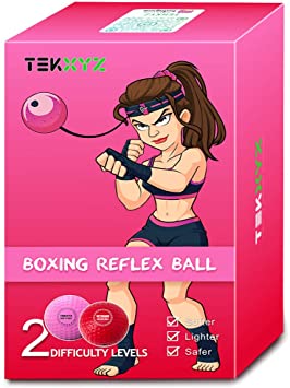 TEKXYZ Boxing Reflex Ball, 2 Difficulty Levels Boxing Ball with Headband, Softer Than Tennis Ball, Perfect for Reaction, Agility, Punching Speed, Fight Skill and Hand Eye Coordination Training