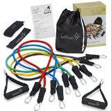 Ivation Resistance Band Set 8211 Detachable Foam Grip Handles Door Anchor Ankle Straps Starter Guide and Carrying Case Included