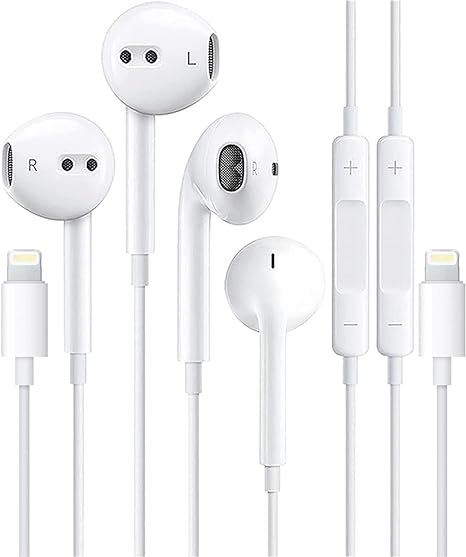 2 Pack-Apple Earbuds/iPhone Headphones/Lightning [Apple MFi Certified] Wired Earphones Built-in Microphone & Volume Control Compatible with iPhone 14/13/12/11/8/Pro Max/X/7, Support All iOS System