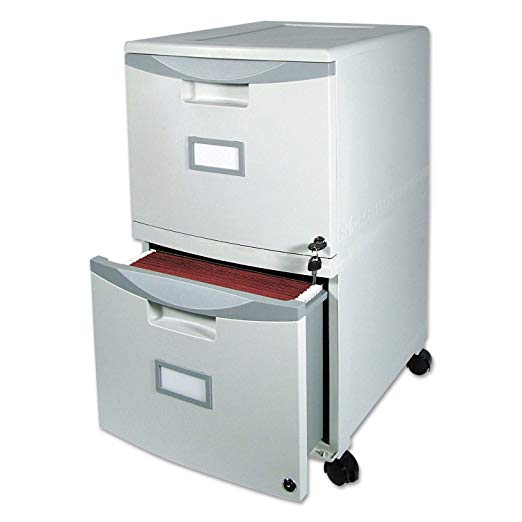 Storex Two-Drawer Mobile File Cabinet with Lock, 14.125 x 31.75 x 10.625-Inch, Gray (61301B01C)