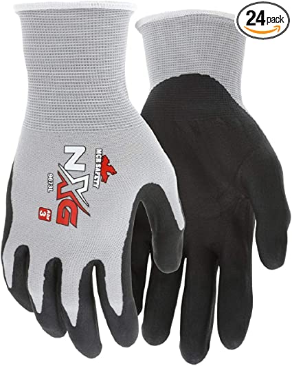 MCR Safety 9673 NXG 13 Gauge Gray Nylon Black Nitrile Foam Coated Palm, Work Gloves (12 Pair) (Large)