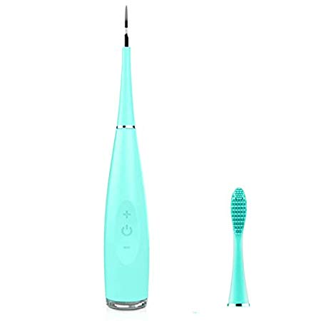 Electric Dental Calculus Remover - Portable Tartar Plaque Scraper - High Frequency Vibration Teeth Stain Scaler - Tooth Polisher Tool Kit - Safe for Both Adult Kids - With Toothbrush Head (Blue)