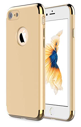 iPhone 7 Case,iPhone 8 Case,RORSOU 3 in 1 Ultra Thin and Slim Hard Case Coated Non Slip Matte Surface with Electroplate Frame for Apple iPhone 7 (4.7") and iPhone 8 (4.7") - Gold