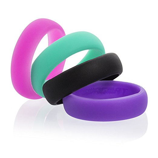 Women’s Silicone Wedding Ring Bands – 4 Ring Pack – Black, Pink, Purple, Turquoise