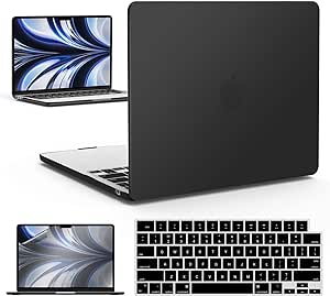 IBENZER Compatible with 2024 2023 2022 MacBook Air 13 inch Case M3 A3113 M2 A2681, Hardshell Case & KeyboardCover & ScreenFilm for Mac Air 13.6 with Touch ID, Black, KK-BK 2