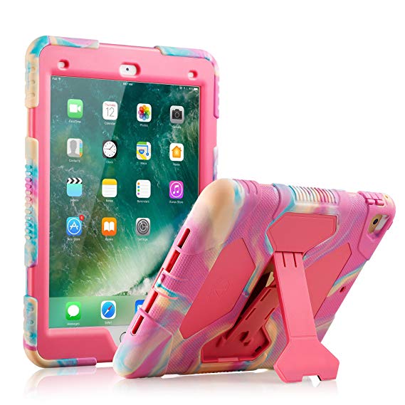 New iPad 9.7 2018/2017 Case, KIDSPR Lightweight Shockproof Rugged Cover with Stand Protective Full Body Rugged for Kids for New Apple iPad 9.7 inch 2018/2017 (6th Gen, 5th Gen) (Pink Camo)