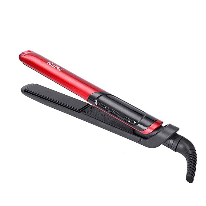 IOIOA Titanium Flat Iron Hair Straightener, Silk Ceramic Plywood LCD Hair Curler for All Hair Types 1 Inch Wide (Red)