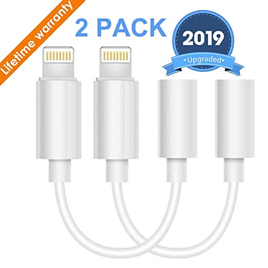 Lighting to 3.5 mm Headphone Adapter Earbuds Headset Aux Cable 2 Pack, Compatible with iPhone X/XS Max/XR 7/8 Plus iOS 10/11/12 Play and Plug