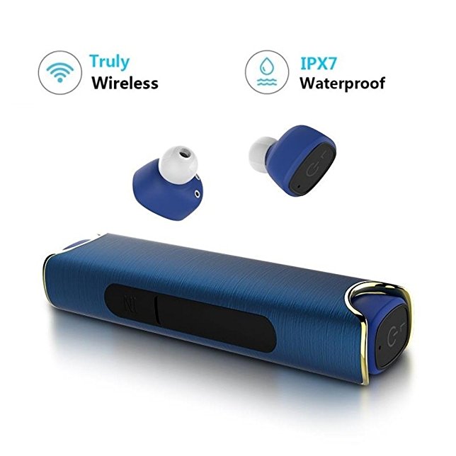 Bluetooth Earphones CUFOK True wireless Sport Headphones Mini TWS Earbuds IPX7 Waterproof Twins Stereo Music Headset Handsfree With Microphone For Android Apple Phone iPhone X Samsung Huawei (Blue)