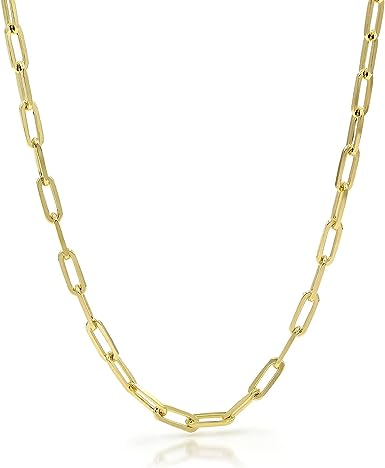 Nuragold 10k Yellow Gold 4mm Paperclip Elongated Rolo Cable Link Chain Pendant Necklace, Womens Jewelry Lobster Clasp 16" 18" 20" 22" 24"