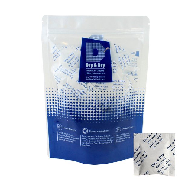 2 Gram [50 Packs] "Dry & Dry" Premium Silica Gel Packets Desiccant Dehumidifiers - Rechargeable Paper (FDA Compliant)
