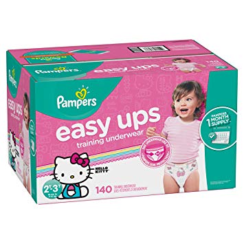 Pampers Easy Ups Training Pants Pull On Disposable Diapers for Girls, Size 4 (2T-3T), 140 Count, ONE Month Supply
