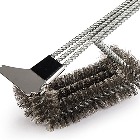 CO-Z Stainless Steel 3 in 1 BBQ Grill Brush and Scraper 18 Inches with Triple Head Scrubber and Cleaner