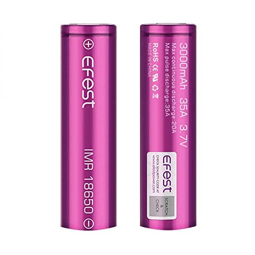 2 X Efest 18650 3000 mAh 35 A IMR High Drain Flat Top Battery - Case Included
