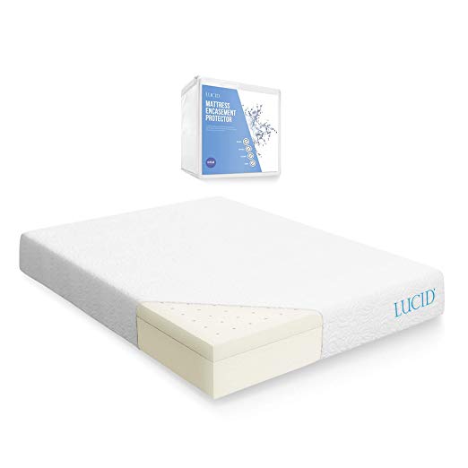 LUCID 10 Inch Latex Foam Mattress - Ventilated Design - CertiPUR-US Certified Foam - 10 Year Warranty - King with LUCID Encasement Mattress Protector - King