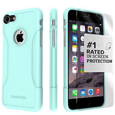 iPhone 7 Case, (Aqua) SaharaCase Protective Kit Bundle with [ZeroDamage Tempered Glass Screen Protector] Rugged Protection Anti-Slip Grip [Shockproof Bumper] Slim Fit - Aqua Teal