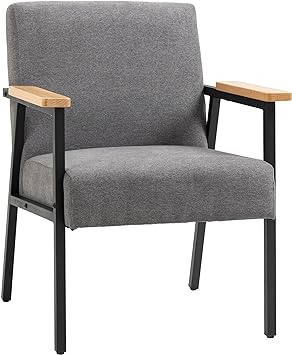 HOMCOM Fauteuil de Relaxation Lignes sobres Design Minimaliste accoudoirs Bois revêtement Polyester - Gris