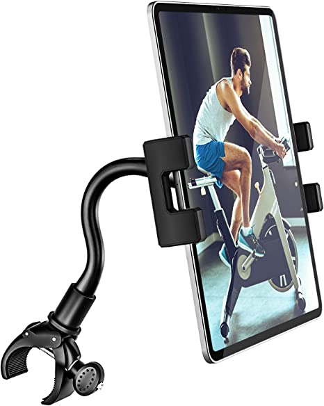 Treadmill Tablet Holder, EXSHOW Gooseneck Spinning Bike Tablet Mount, Indoor Stationary Exercise Handlebar Stand for iPad Pro 12.9 11 Air Mini 5 4 3, Galaxy Tabs, iPhone, More 4-11" Phones & Tablets