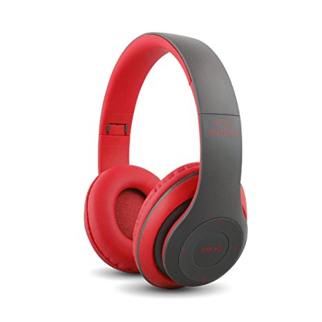 FX-Victoria Over-Ear Headphones High Performance Sound Headsets with Microphone and Volume Control for Travel, Work, Sport, Supports FM Function / MicroSD / TF Card-Black Red