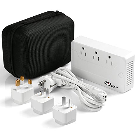 FlePow Portable International Travel Voltage Converter with Qualcomm QuickCharge 3.0 Free Travel Case 3 USB Ports