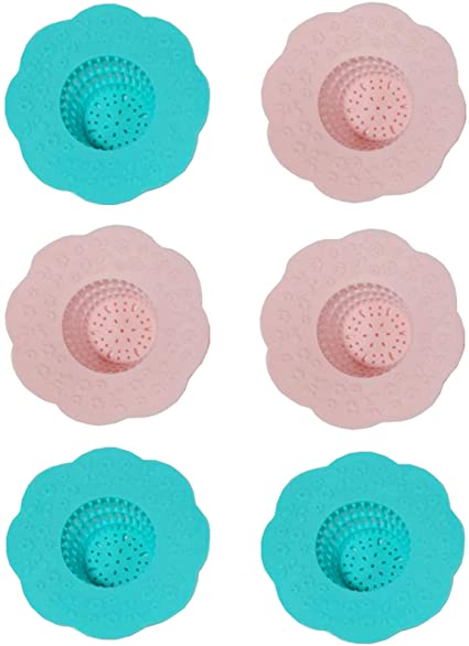 Wild Tribe 6 Pack Washbasin Drain Protector Silicone Flower Shape Drain Hair Catcher Strainer Snare Reusable Plastic Sewer Anti-Clogging Sink Filter