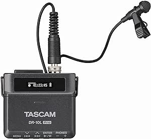 TASCAM DR-10L Pro Ultra-Compact 32-Bit Float Audio Field Recorder with Lavalier Mic and Dual AD Converter Technology (Black)