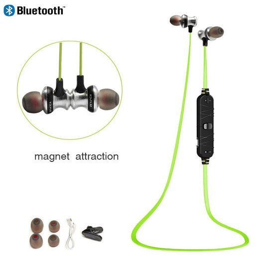 Bluetooth Headphones V40 Wireless Bluetooth Noise Isolating Earphones Earbuds Sweatproof Stereo In-Ear Headphones Headset with Microphone and Magnetic Attraction Lightweight Hands Free Headset Green