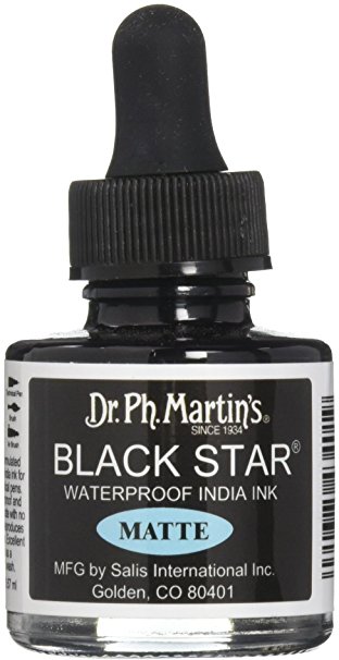 Dr. Ph. Martin's Black Star India Ink, 1.0 oz, Black, Matte