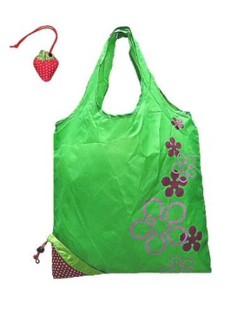 DMtse Waste-Less Cute Strawberry Foldable Reusable Shopping ECO Bag with pouch shoulder Tote Green
