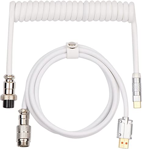 EPOMAKER Puff Aviator Coiled USB Cable, Type C Detachable Mechanical Gaming Keyboard Cable for Mac/Win/Gamers（Puff White）