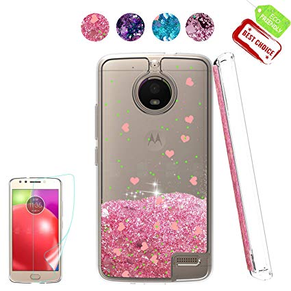 Moto E4 Case with HD Screen Protector, Atump Luxury Girls Liquid Glitter Bling Soft TPU Cover with Sparkly Shiny Shockproof Protective Cover for Motorola Moto E4/Moto E (4th Generation) pink