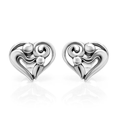 925 Sterling Silver Heart Shaped Mom and Child 11 mm Post Stud Earrings