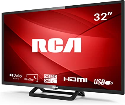 RCA RB32HDCS 32 Inch TV, FreeView HD Dolby Digital Audio TV LED Display, Triple Noise Reduction MACE Color Engine HDMI USB Media Player Monitor for PS5 Xbox, Ideal Small TV for Bedroom or Kitchen