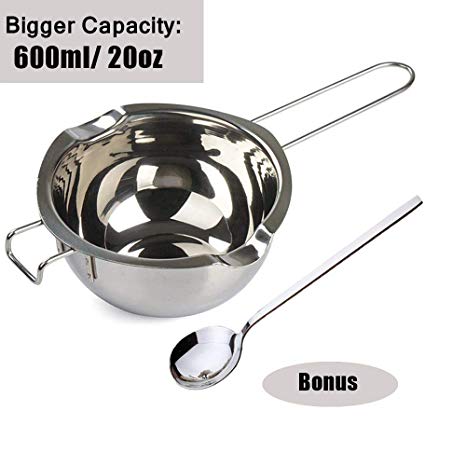 304 Stainless Steel Double Boiler Pot, Melting Pot with Large Serving Spoon for Butter Chocolate Candy Butter Cheese，Candle Making Kit with Capacity of 600ml/20oz