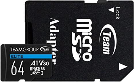 TEAMGROUP Elite A1 64GB microSDXC UHS-I U3 V30 A1 High Speed Flash Memory Card with Adapter for Phone, Android Mobile Device, 4K Shooting TEAUSDX64GIV30A103 (Read Speed up to 90MB/s)