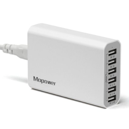 Mopower 50 Watt 10A 6 Ports USB Charger Portable Power Adapter Desktop Charger Station for iPhone Android SmartphonesiPad Tablet iPod GPS  Cameraand More White