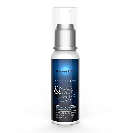 Anti Aging Neck & Face Firming Cream Moisturizer | Fragrance Free Lotion For Men&Women | Advanced Peptide Stem Cell   Collagen Formula For Tightening & Lifting Sagging Skin | 2 oz/60 ML | Desert Blue