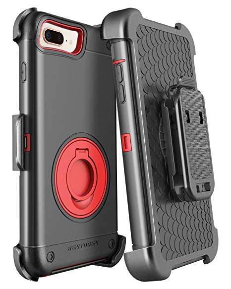 iPhone 8 Plus Case, iPhone 7 Plus Case with Kickstand Belt Clip Holster, BENTOBEN Heavy Duty Rugged Hybrid Full Body Shockproof Protective Phone Case for iPhone 8 Plus /iPhone 7 Plus (5.5"), Black/Red