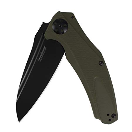 Kershaw Natrix XL Pocketknife (7008OLBLK); 3.75-inch Drop-Point Blade with Black-Oxide Coated 8Cr13MoV Steel; Olive-Drab G10 Handle Scales; KVT Ball-Bearing Manual Open; Reversible Pocketclip; 4.1 oz