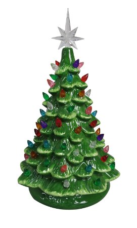 Tabletop Ceramic Lighted Green Christmas Tree