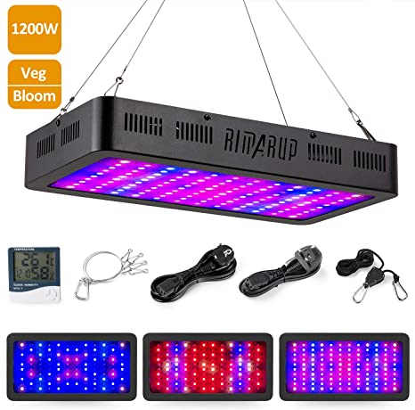 RIMARUP Grow Light 1200W LED Plant Grow Light Double Switch Full Spectrum Grow Light for Plants with Adjustable Rope Thermometer Humidity Monitor for Indoor Plant Veg and Flower