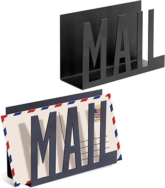 MyGift Set of 2 Black Metal Mail Sorter/Desktop Letter Holder