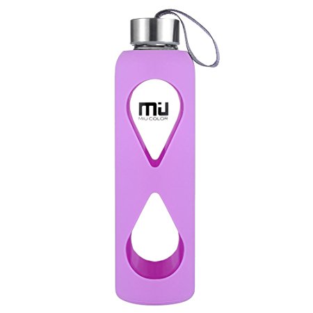 MIU COLOR® Glass Water Bottle,Anti-slip Silicone Sleeve with Eco-friendly Borosilicate Glass Bottle, BPA, PVC, Plastic and Lead Free