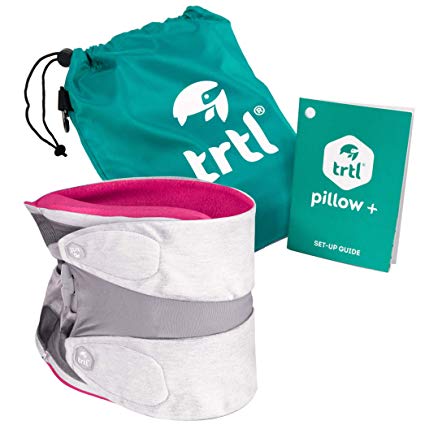 Trtl Pillow Plus, Travel Pillow - Fully Adjustable Neck Pillow for Airplane Travel, Bus and Rail. Pink