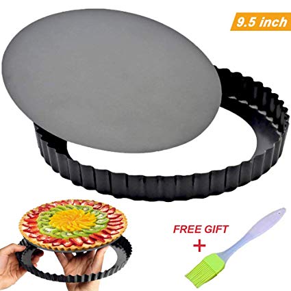 Tart Pie Pan 9.5 Inch with Removable Loose Bottom Non-Stick Round Fluted Flan Quiche Pizza Cake Pans