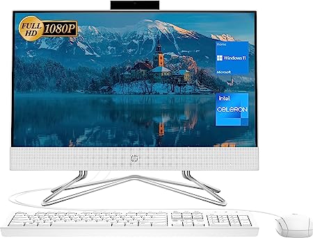 HP All-in-One Desktop, 21.5" FHD Display, Intel Celeron J4025 Processor, 32GB DDR4 RAM, 1TB PCIe SSD, Webcam, Wi-Fi, HDMI, RJ-45, Wired Keyboard&Mouse, Windows 11 Home, White