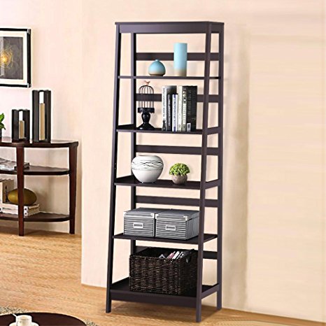 Yaheetech 5-Tier A Frame Wood Ladder Shelf Bookcase Multifunctional Storage Rack Display Shelf for Plants, Dark Espresso